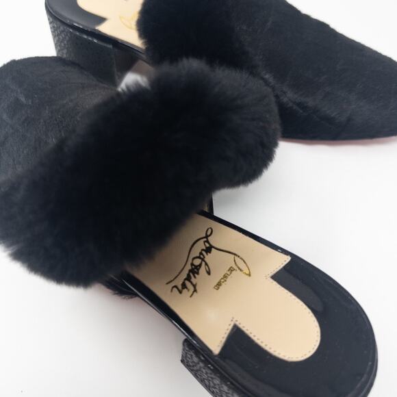 Christian Louboutin Boudiva Black Fur Mules Size 7 - Picture 4 of 6